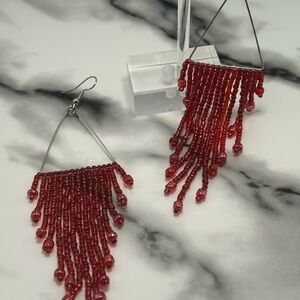 Deep Red Cascading Fringe Earrings